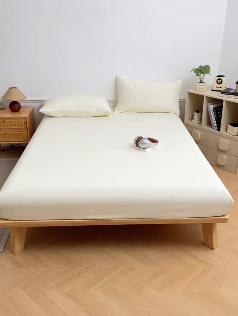 91家纺网 家纺一手货源 找家纺 彩韵家纺 2025新款亲肤舒适水洗m单床笠 奶黄