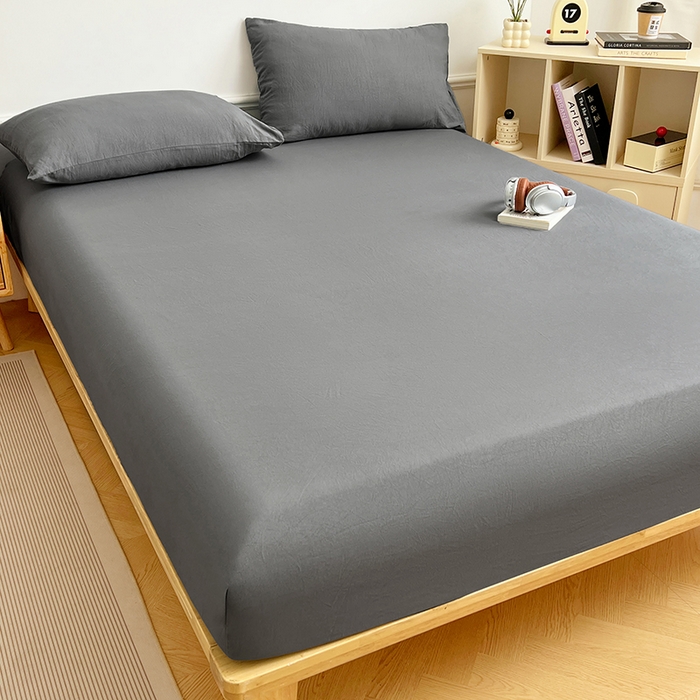 91家纺网 家纺一手货源 找家纺 彩韵家纺 2025新款亲肤舒适水洗m单床笠 银优灰