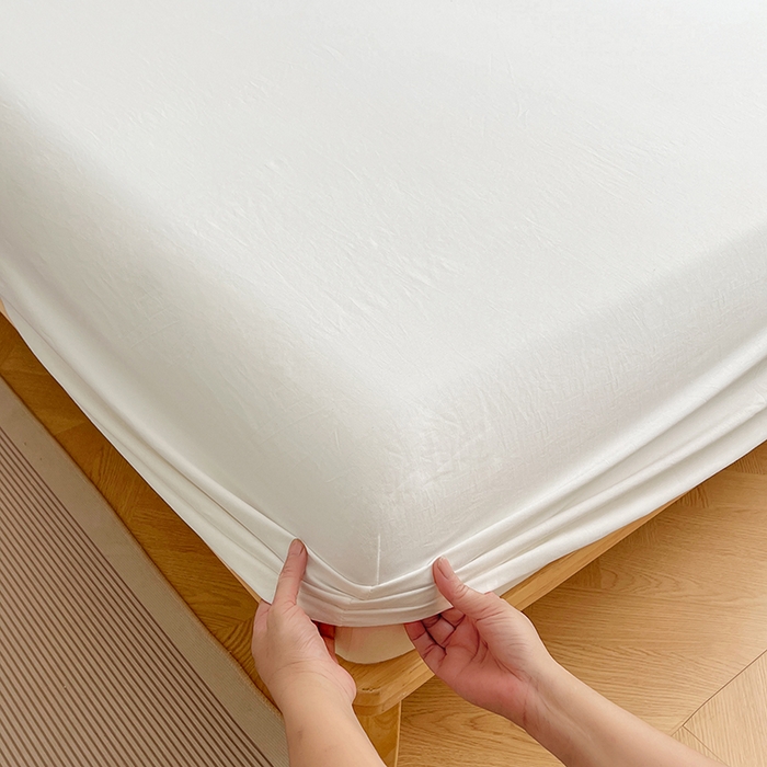 91家纺网 家纺一手货源 找家纺 彩韵家纺 2025新款亲肤舒适水洗m单床笠 珍珠白