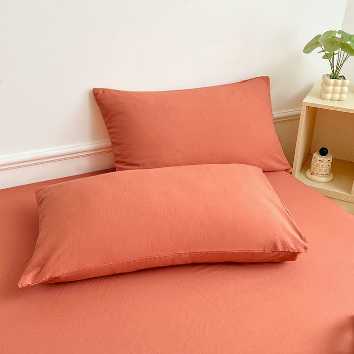 91家纺网 家纺一手货源 找家纺 彩韵家纺 2025新款亲肤舒适水洗m单床笠 落日橙