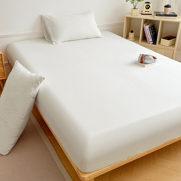 91家纺网 家纺一手货源 找家纺 彩韵家纺 2025新款亲肤舒适水洗m单床笠 珍珠白