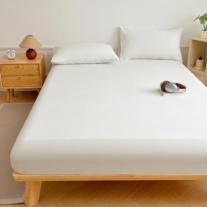 91家纺网 家纺一手货源 找家纺 彩韵家纺 2025新款亲肤舒适水洗m单床笠 珍珠白