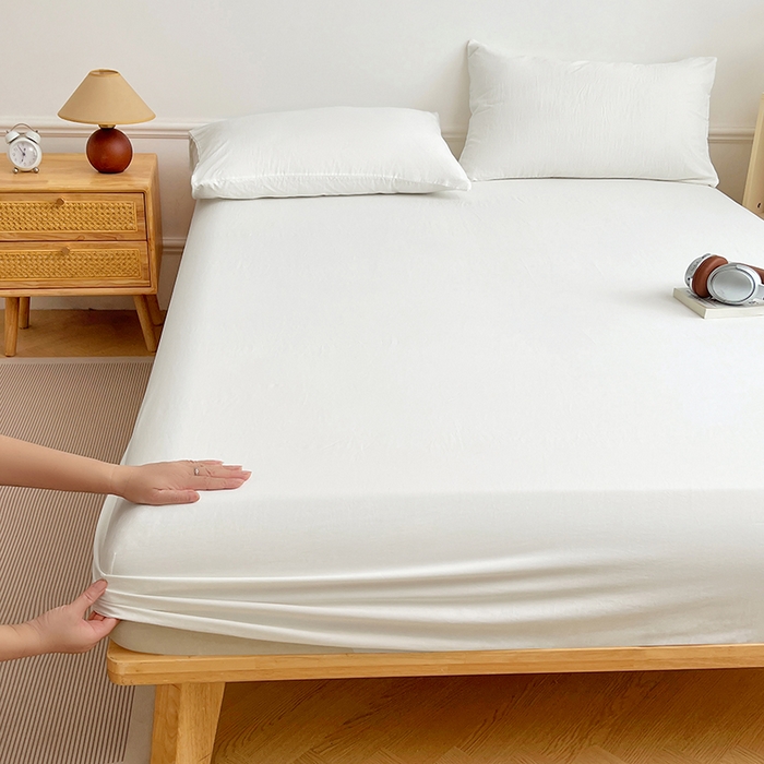 91家纺网 家纺一手货源 找家纺 彩韵家纺 2025新款亲肤舒适水洗m单床笠 珍珠白