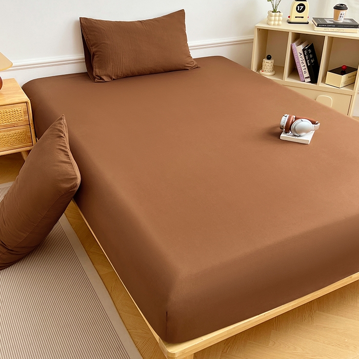 91家纺网 家纺一手货源 找家纺 彩韵家纺 2025新款亲肤舒适水洗m单床笠 咖啡