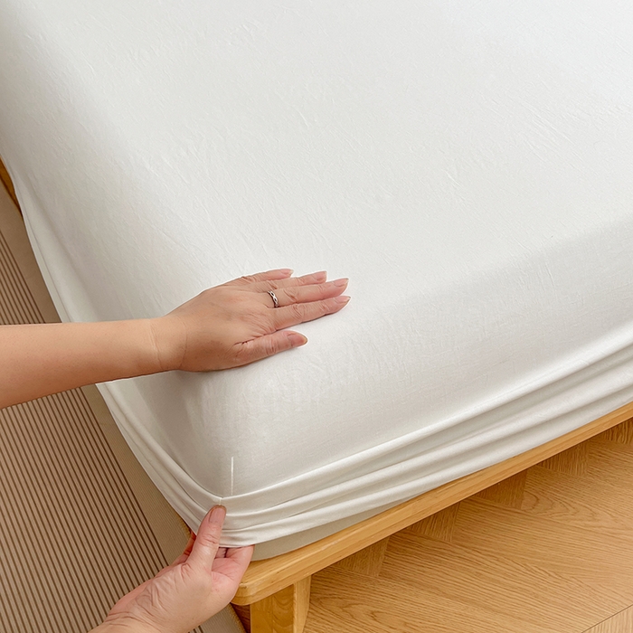 91家纺网 家纺一手货源 找家纺 彩韵家纺 2025新款亲肤舒适水洗m单床笠 珍珠白