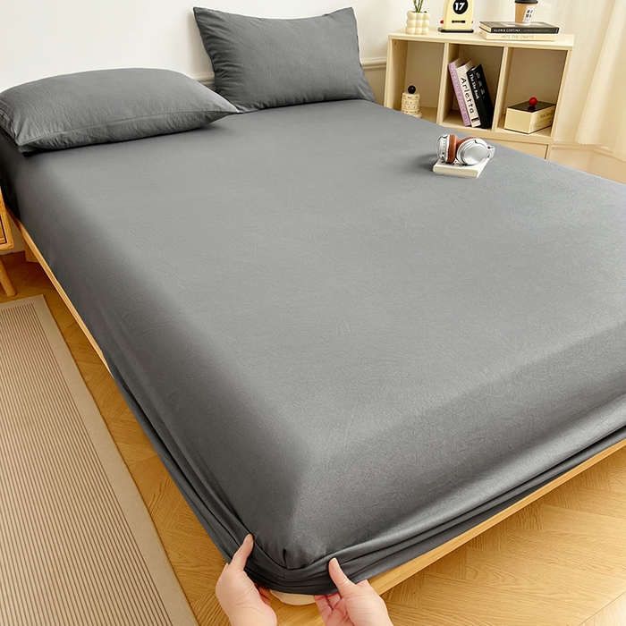 91家纺网 家纺一手货源 找家纺 彩韵家纺 2025新款亲肤舒适水洗m单床笠 银优灰