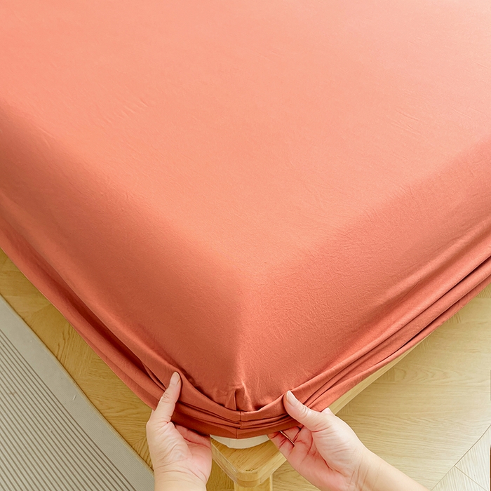 91家纺网 家纺一手货源 找家纺 彩韵家纺 2025新款亲肤舒适水洗m单床笠 落日橙