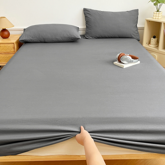 91家纺网 家纺一手货源 找家纺 彩韵家纺 2025新款亲肤舒适水洗m单床笠 银优灰