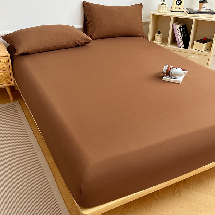 91家纺网 家纺一手货源 找家纺 彩韵家纺 2025新款亲肤舒适水洗m单床笠 咖啡