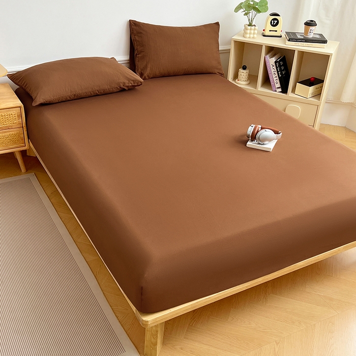 91家纺网 家纺一手货源 找家纺 彩韵家纺 2025新款亲肤舒适水洗m单床笠 咖啡