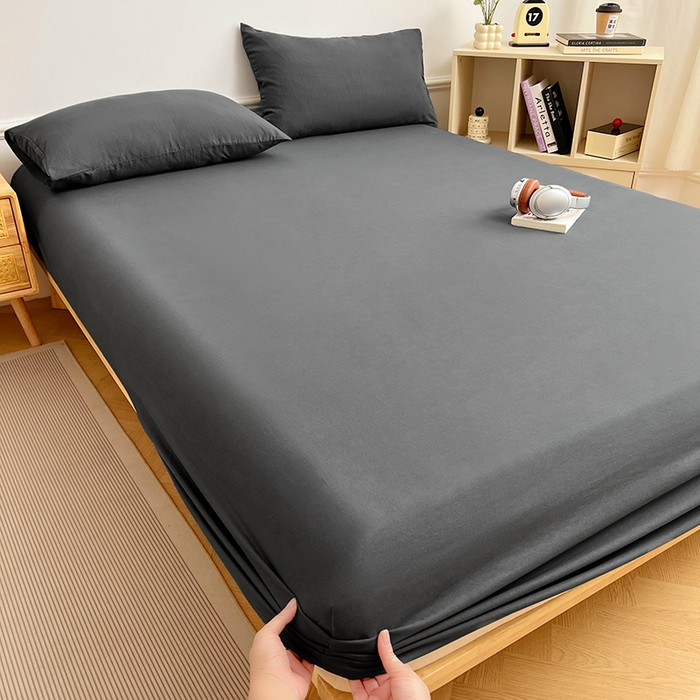 91家纺网 家纺一手货源 找家纺 彩韵家纺 2025新款亲肤舒适水洗m单床笠 绅士灰