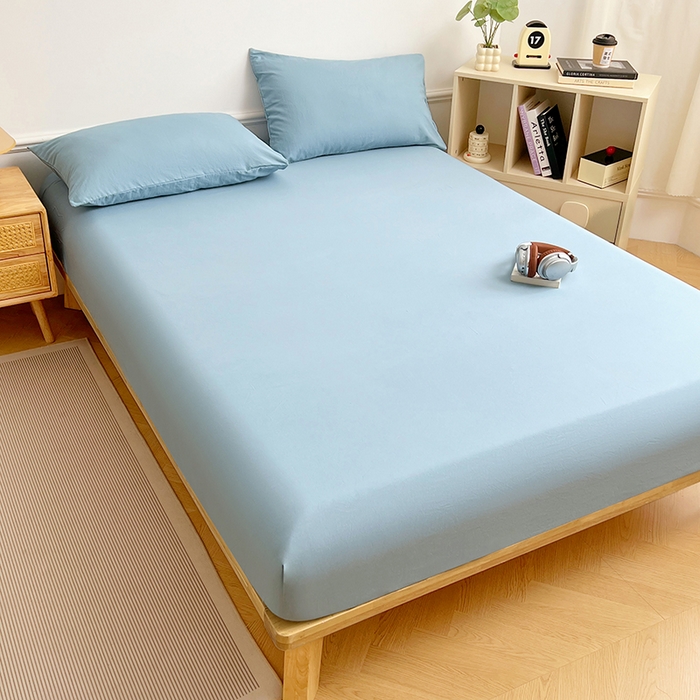 91家纺网 家纺一手货源 找家纺 彩韵家纺 2025新款亲肤舒适水洗m单床笠 奶油蓝