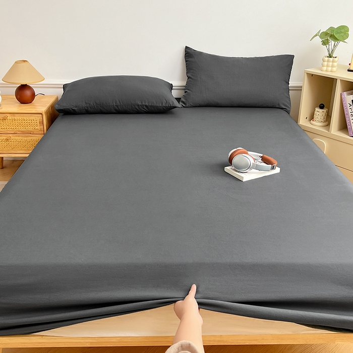 91家纺网 家纺一手货源 找家纺 彩韵家纺 2025新款亲肤舒适水洗m单床笠 绅士灰