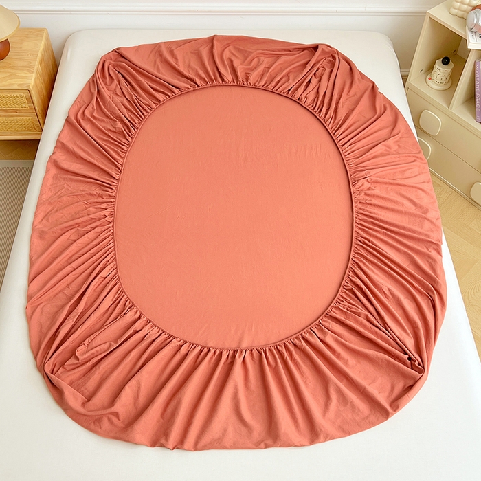 91家纺网 家纺一手货源 找家纺 彩韵家纺 2025新款亲肤舒适水洗m单床笠 落日橙