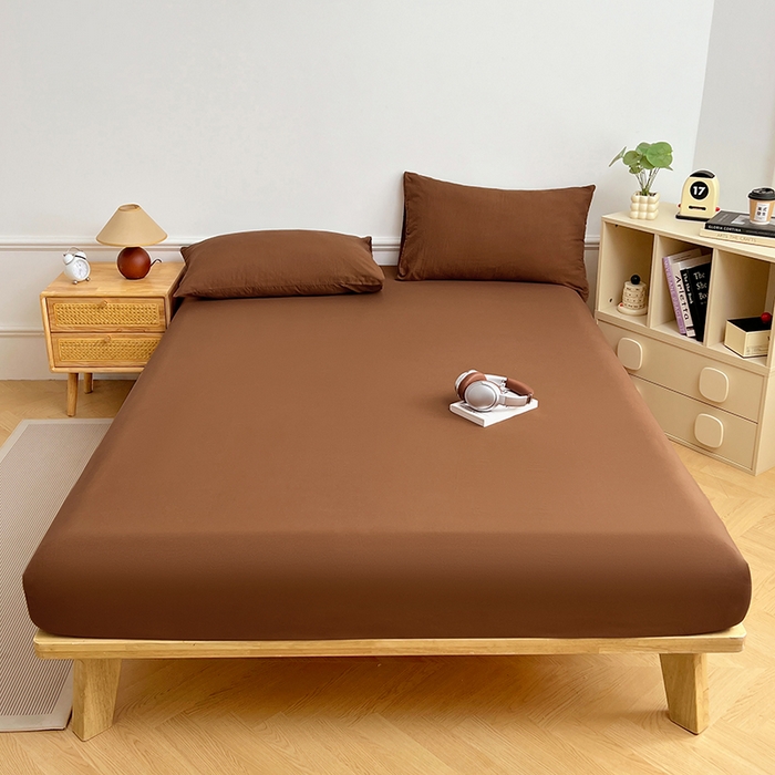 91家纺网 家纺一手货源 找家纺 彩韵家纺 2025新款亲肤舒适水洗m单床笠 咖啡