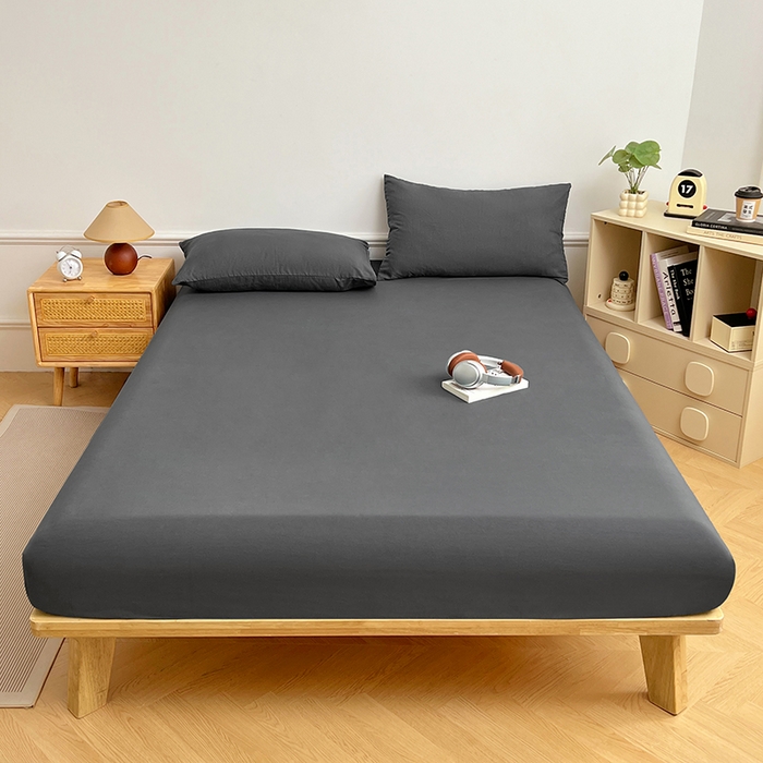 91家纺网 家纺一手货源 找家纺 彩韵家纺 2025新款亲肤舒适水洗m单床笠 绅士灰