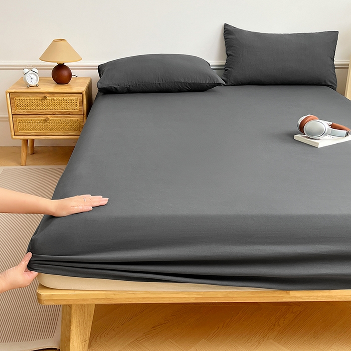 91家纺网 家纺一手货源 找家纺 彩韵家纺 2025新款亲肤舒适水洗m单床笠 绅士灰