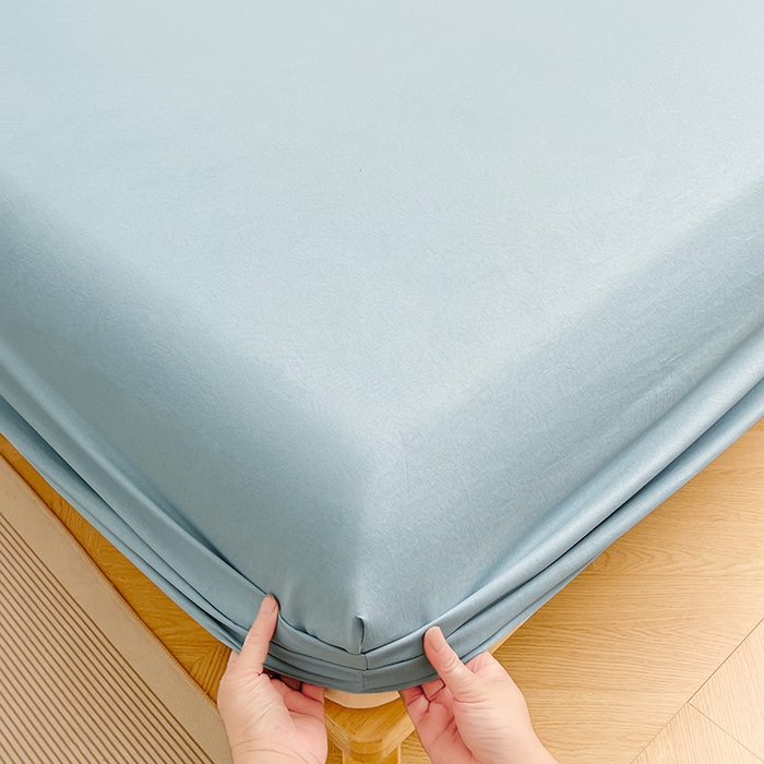 91家纺网 家纺一手货源 找家纺 彩韵家纺 2025新款亲肤舒适水洗m单床笠 奶油蓝