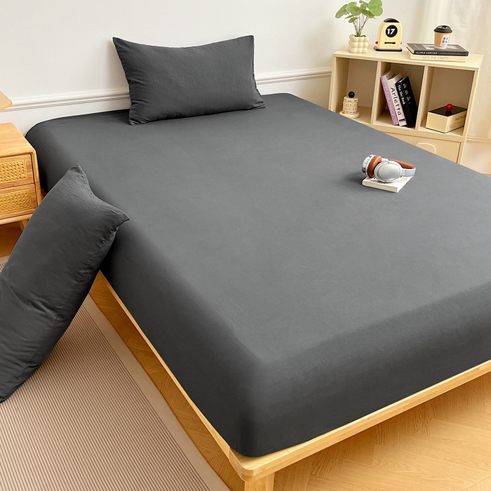 91家纺网 家纺一手货源 找家纺 彩韵家纺 2025新款亲肤舒适水洗m单床笠 绅士灰