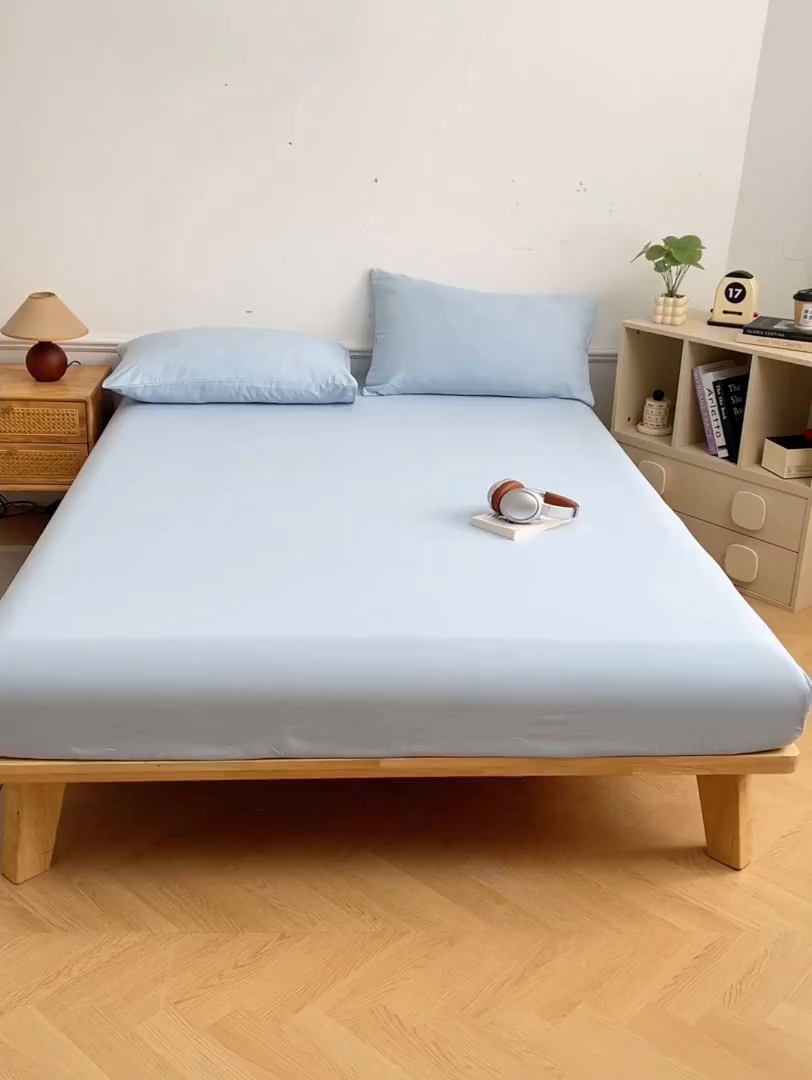 91家纺网 家纺一手货源 找家纺 彩韵家纺 2025新款亲肤舒适水洗m单床笠 奶油蓝