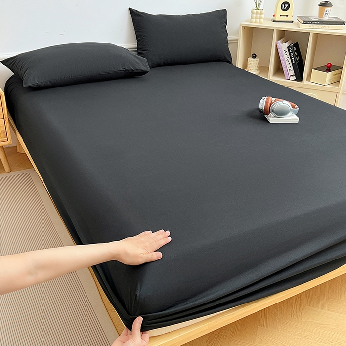 91家纺网 家纺一手货源 找家纺 彩韵家纺 2025新款亲肤舒适水洗m单床笠 耀夜黑