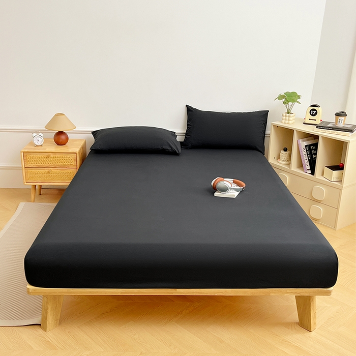 91家纺网 家纺一手货源 找家纺 彩韵家纺 2025新款亲肤舒适水洗m单床笠 耀夜黑