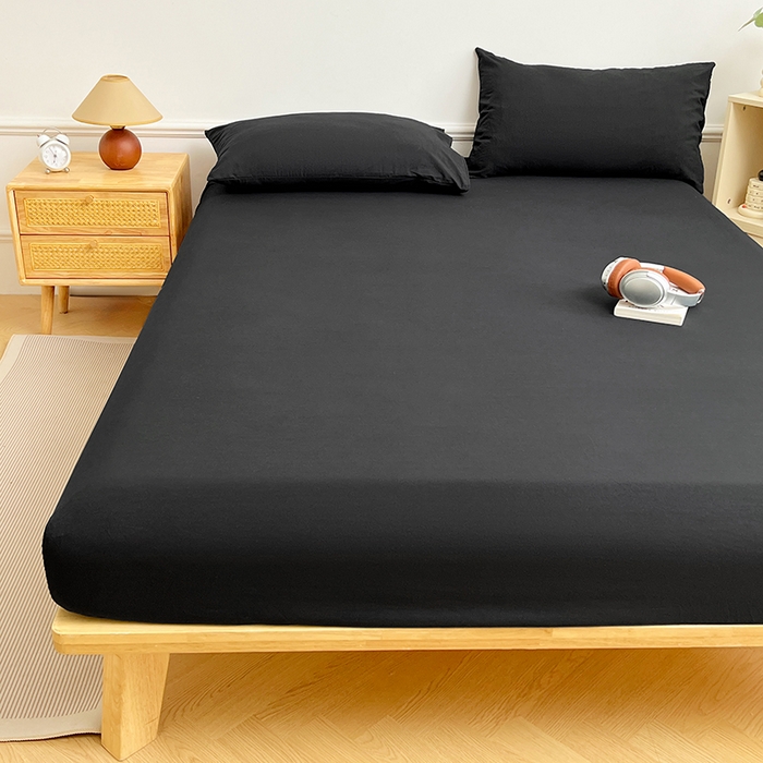 91家纺网 家纺一手货源 找家纺 彩韵家纺 2025新款亲肤舒适水洗m单床笠 耀夜黑