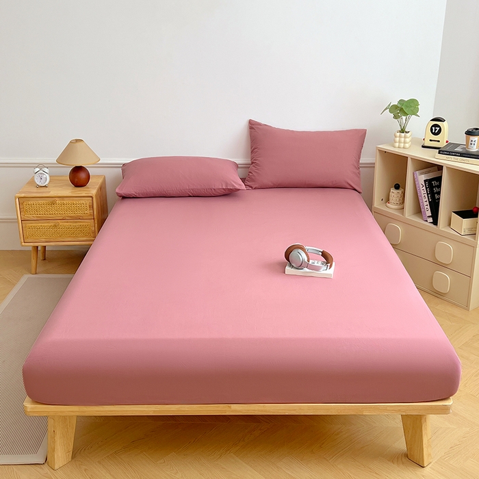 91家纺网 家纺一手货源 找家纺 彩韵家纺 2025新款亲肤舒适水洗m单床笠 酒曲红