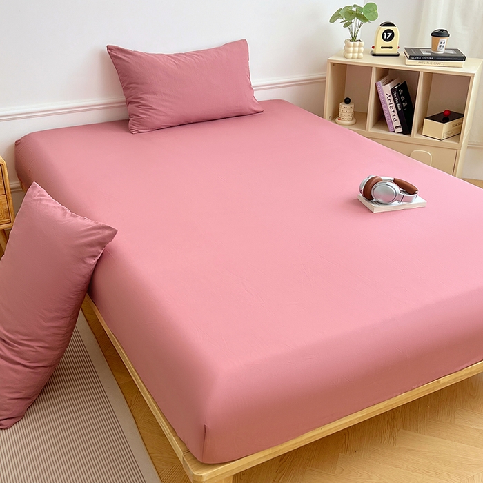 91家纺网 家纺一手货源 找家纺 彩韵家纺 2025新款亲肤舒适水洗m单床笠 酒曲红