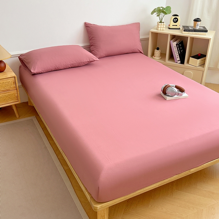 91家纺网 家纺一手货源 找家纺 彩韵家纺 2025新款亲肤舒适水洗m单床笠 酒曲红