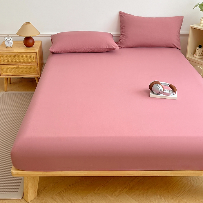 91家纺网 家纺一手货源 找家纺 彩韵家纺 2025新款亲肤舒适水洗m单床笠 酒曲红