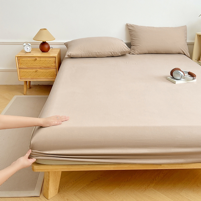 91家纺网 家纺一手货源 找家纺 彩韵家纺 2025新款亲肤舒适水洗m单床笠 卡其