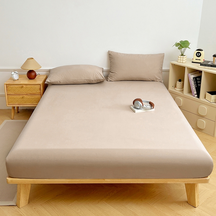 91家纺网 家纺一手货源 找家纺 彩韵家纺 2025新款亲肤舒适水洗m单床笠 卡其