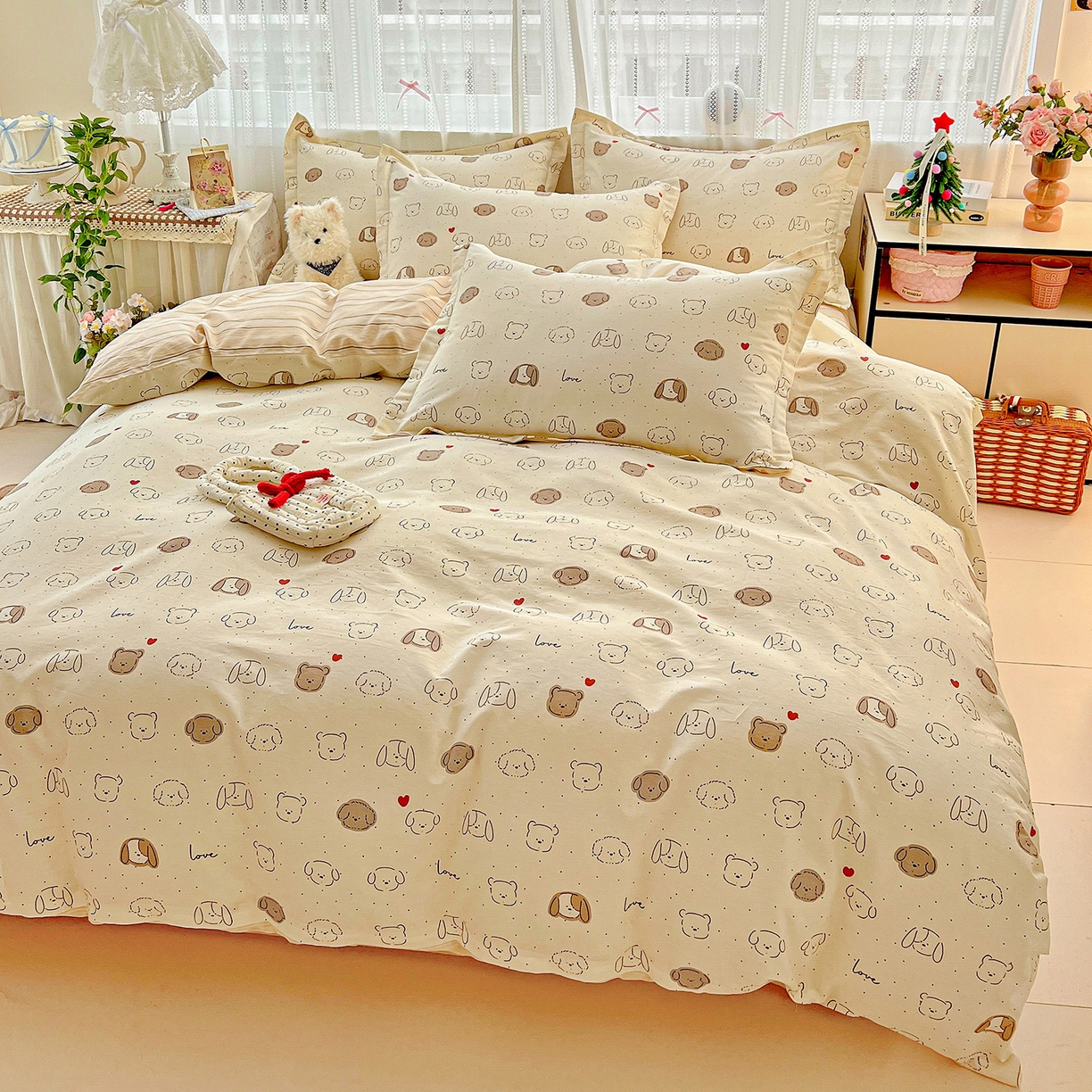 91家纺网 家纺一手货源 找家纺 依庭 2025春夏新款12868全棉纯棉印花卡通系列单被套 被套单件 柴犬日出