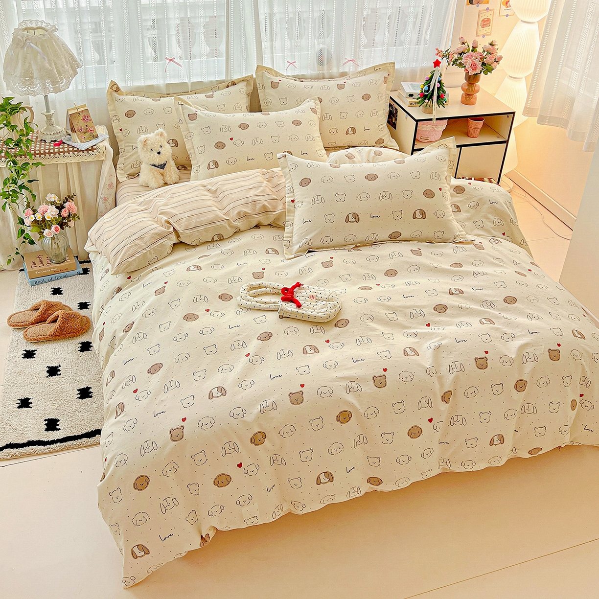 91家纺网 家纺一手货源 找家纺 依庭 2025春夏新款12868全棉纯棉印花卡通系列单被套 被套单件 柴犬日出