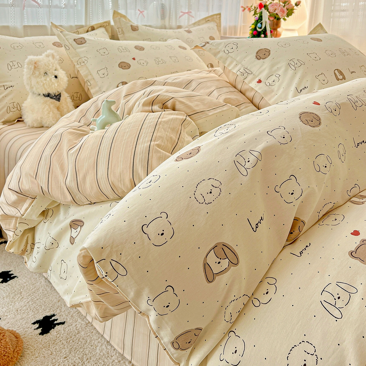 91家纺网 家纺一手货源 找家纺 依庭 2025春夏新款12868全棉纯棉印花卡通系列单被套 被套单件 柴犬日出