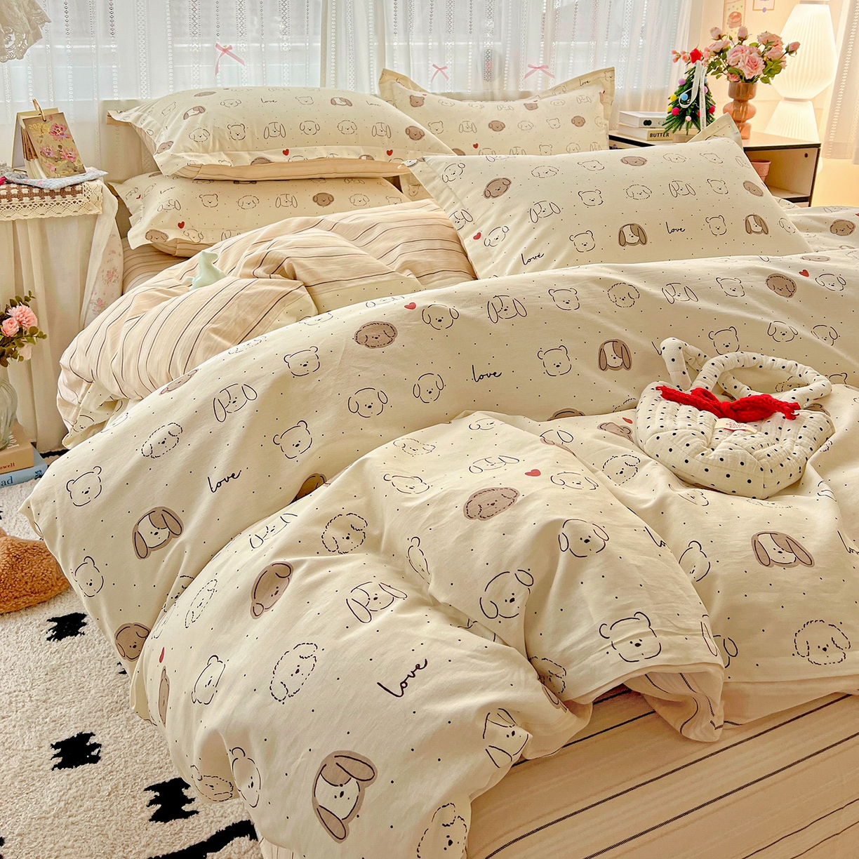 91家纺网 家纺一手货源 找家纺 依庭 2025春夏新款12868全棉纯棉印花卡通系列单被套 被套单件 柴犬日出