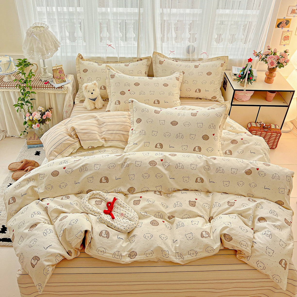 91家纺网 家纺一手货源 找家纺 依庭 2025春夏新款12868全棉纯棉印花卡通系列单被套 被套单件 柴犬日出