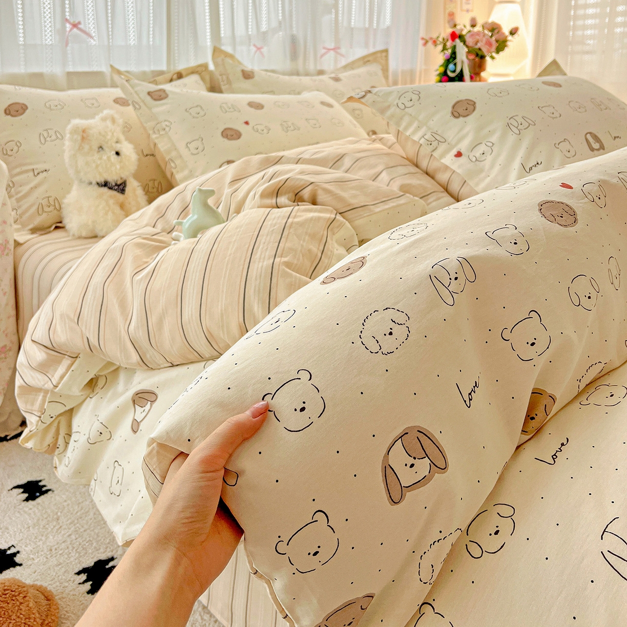 91家纺网 家纺一手货源 找家纺 依庭 2025春夏新款12868全棉纯棉印花卡通系列单被套 被套单件 柴犬日出