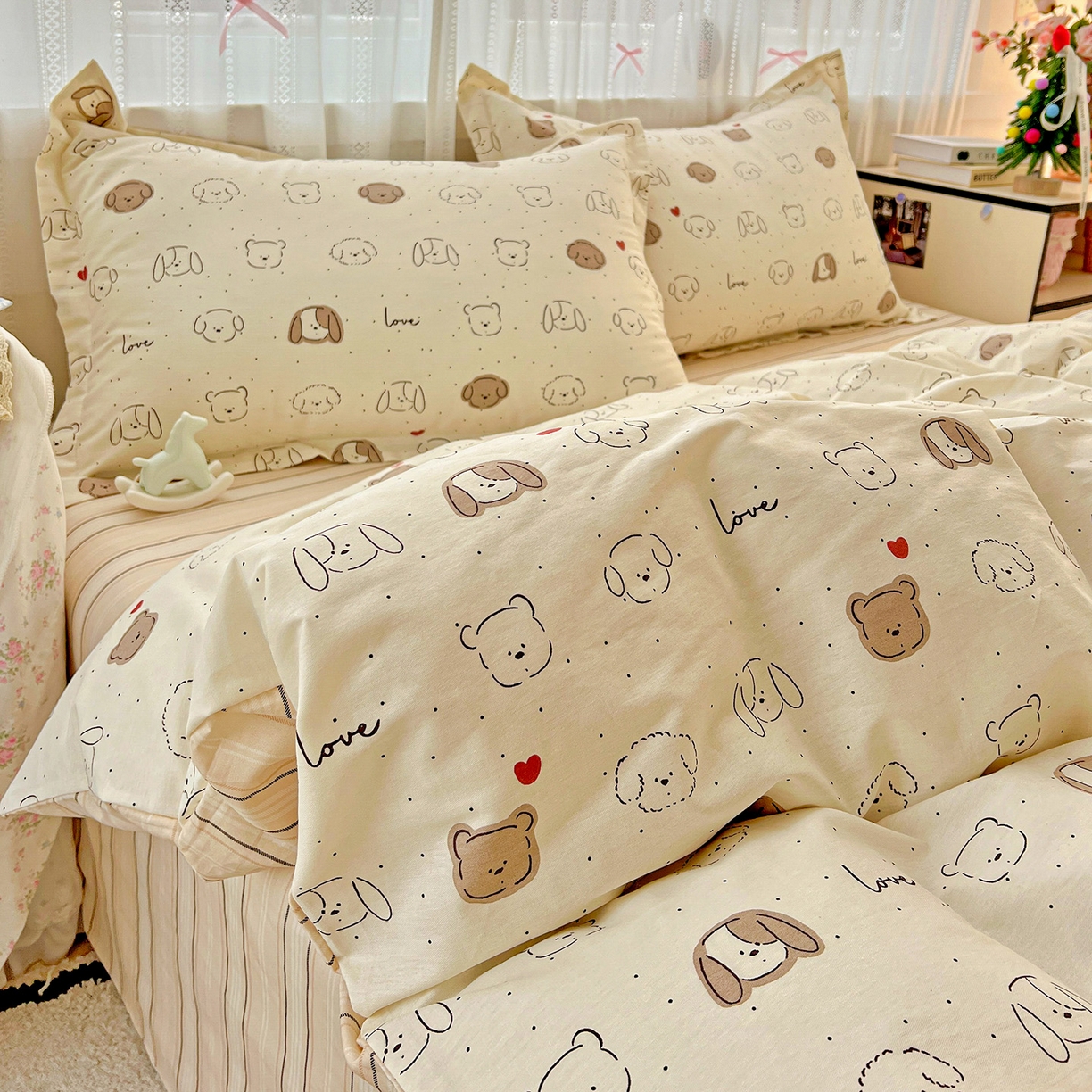 91家纺网 家纺一手货源 找家纺 依庭 2025春夏新款12868全棉纯棉印花卡通系列单被套 被套单件 柴犬日出