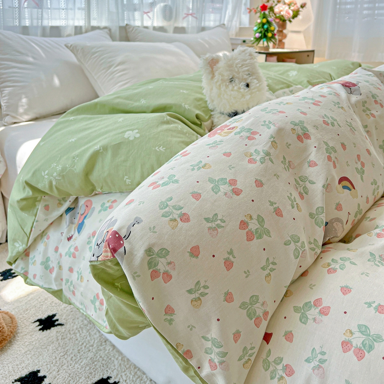 91家纺网 家纺一手货源 找家纺 依庭 2025春夏新款12868全棉纯棉印花卡通系列单被套 被套单件 弹唱小象