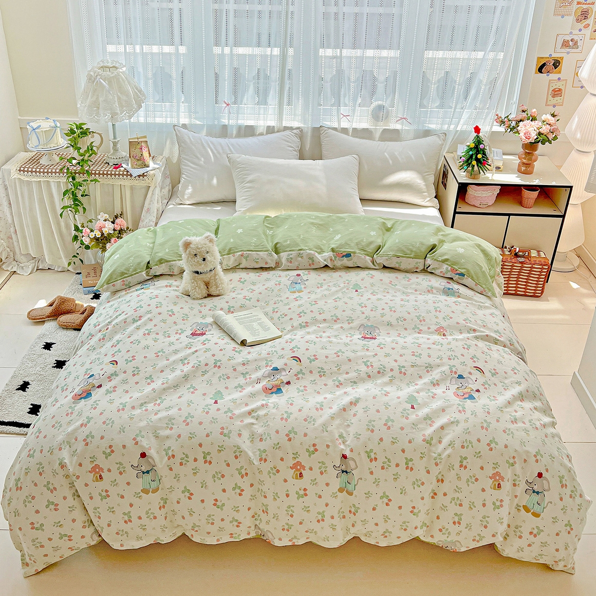 91家纺网 家纺一手货源 找家纺 依庭 2025春夏新款12868全棉纯棉印花卡通系列单被套 被套单件 弹唱小象
