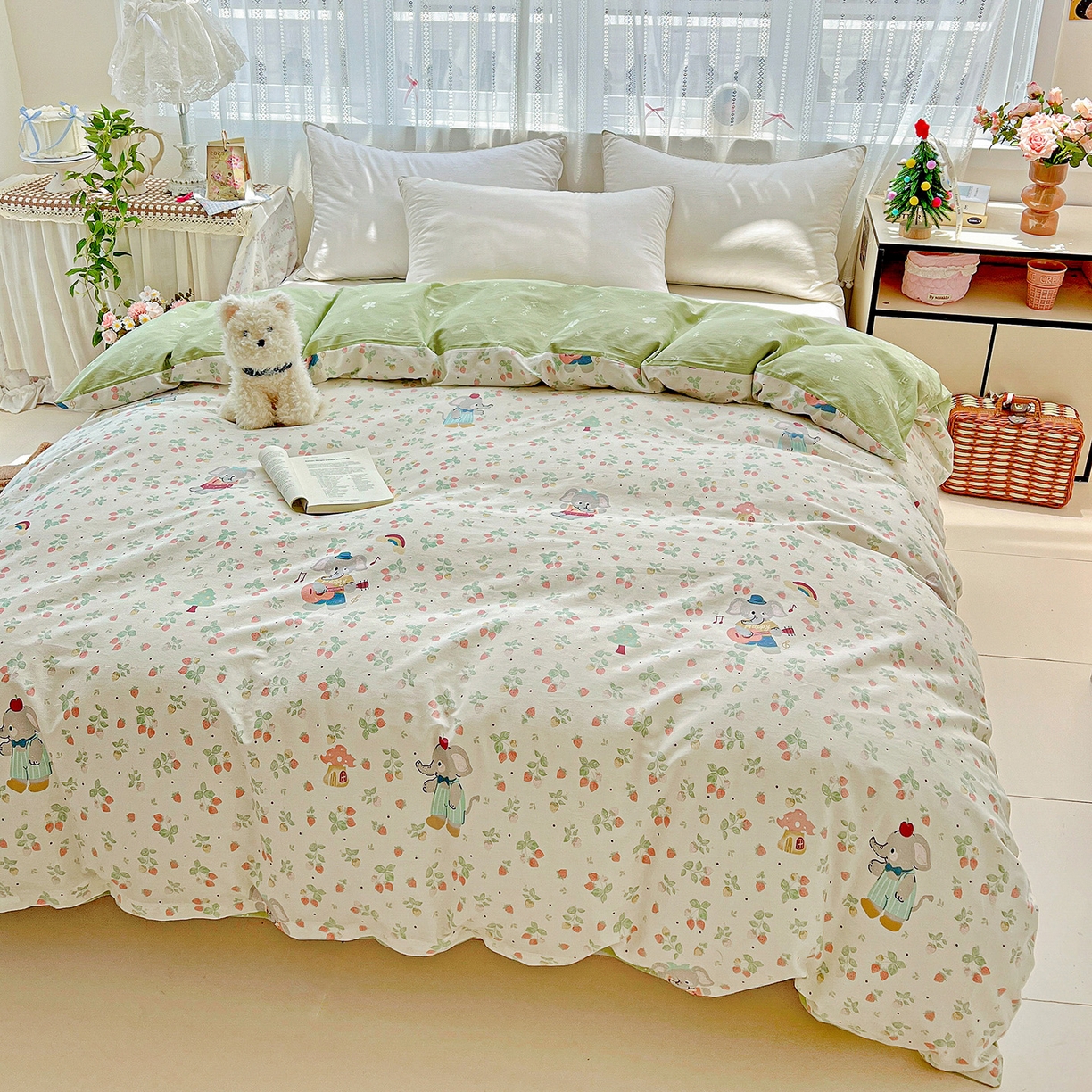 91家纺网 家纺一手货源 找家纺 依庭 2025春夏新款12868全棉纯棉印花卡通系列单被套 被套单件 弹唱小象