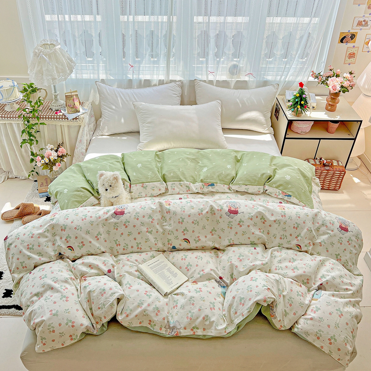 91家纺网 家纺一手货源 找家纺 依庭 2025春夏新款12868全棉纯棉印花卡通系列单被套 被套单件 弹唱小象