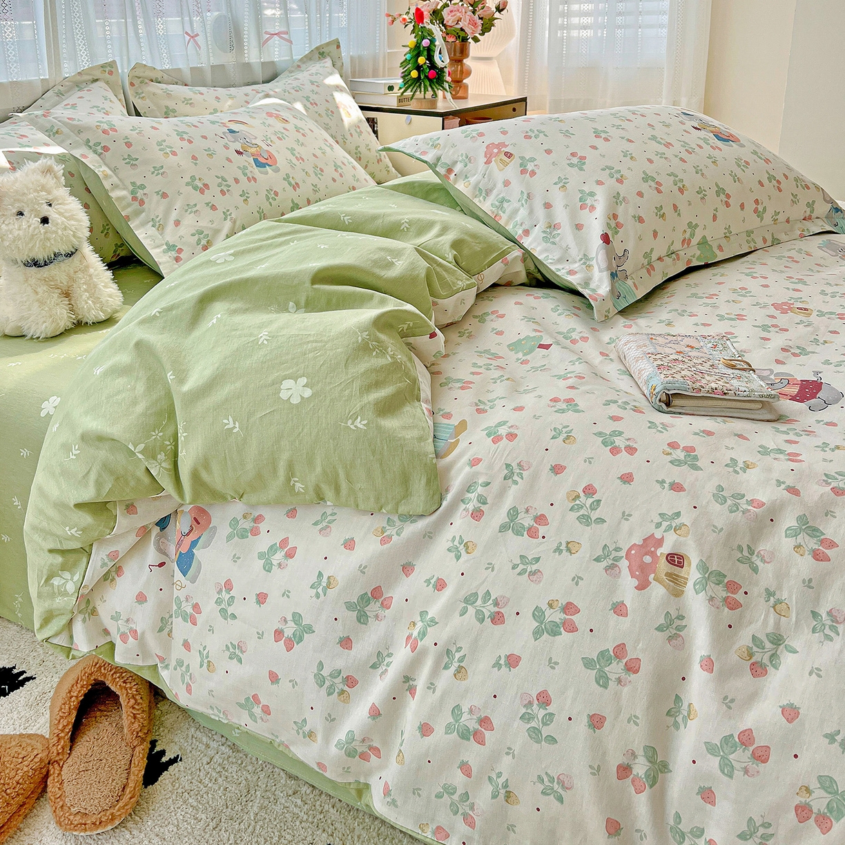 91家纺网 家纺一手货源 找家纺 依庭 2025春夏新款12868全棉纯棉印花卡通系列单被套 被套单件 弹唱小象