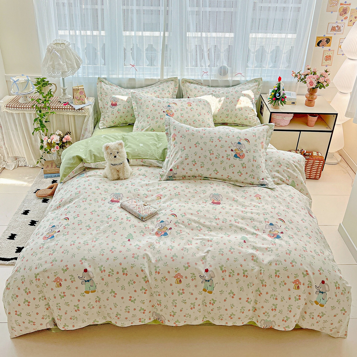 91家纺网 家纺一手货源 找家纺 依庭 2025春夏新款12868全棉纯棉印花卡通系列单被套 被套单件 弹唱小象
