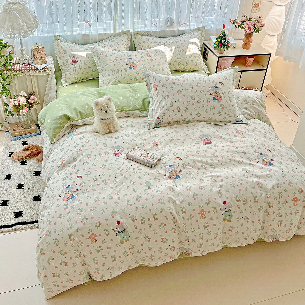 91家纺网 家纺一手货源 找家纺 依庭 2025春夏新款12868全棉纯棉印花卡通系列单被套 被套单件 弹唱小象