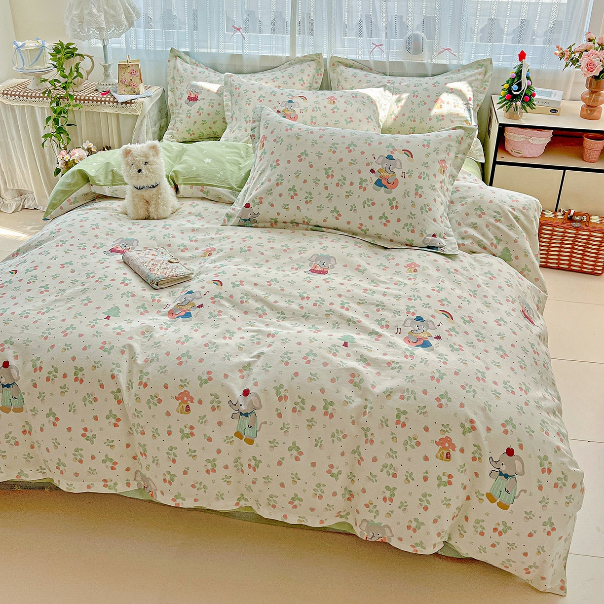 91家纺网 家纺一手货源 找家纺 依庭 2025春夏新款12868全棉纯棉印花卡通系列单被套 被套单件 弹唱小象