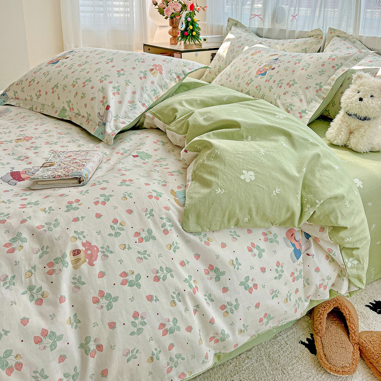 91家纺网 家纺一手货源 找家纺 依庭 2025春夏新款12868全棉纯棉印花卡通系列单被套 被套单件 弹唱小象