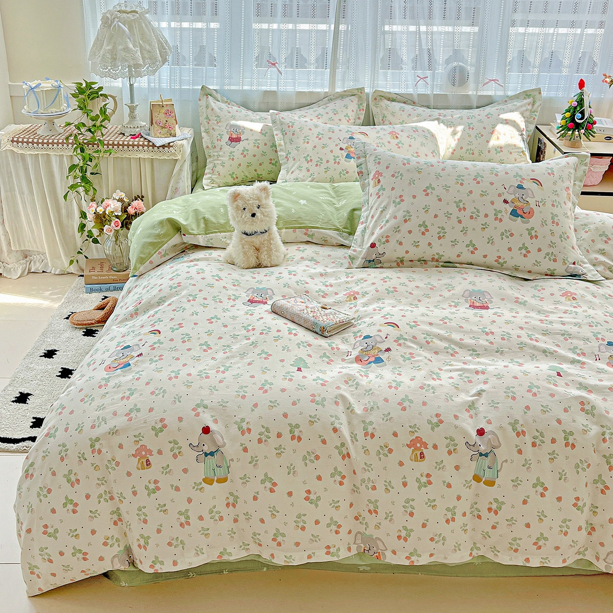 91家纺网 家纺一手货源 找家纺 依庭 2025春夏新款12868全棉纯棉印花卡通系列单被套 被套单件 弹唱小象